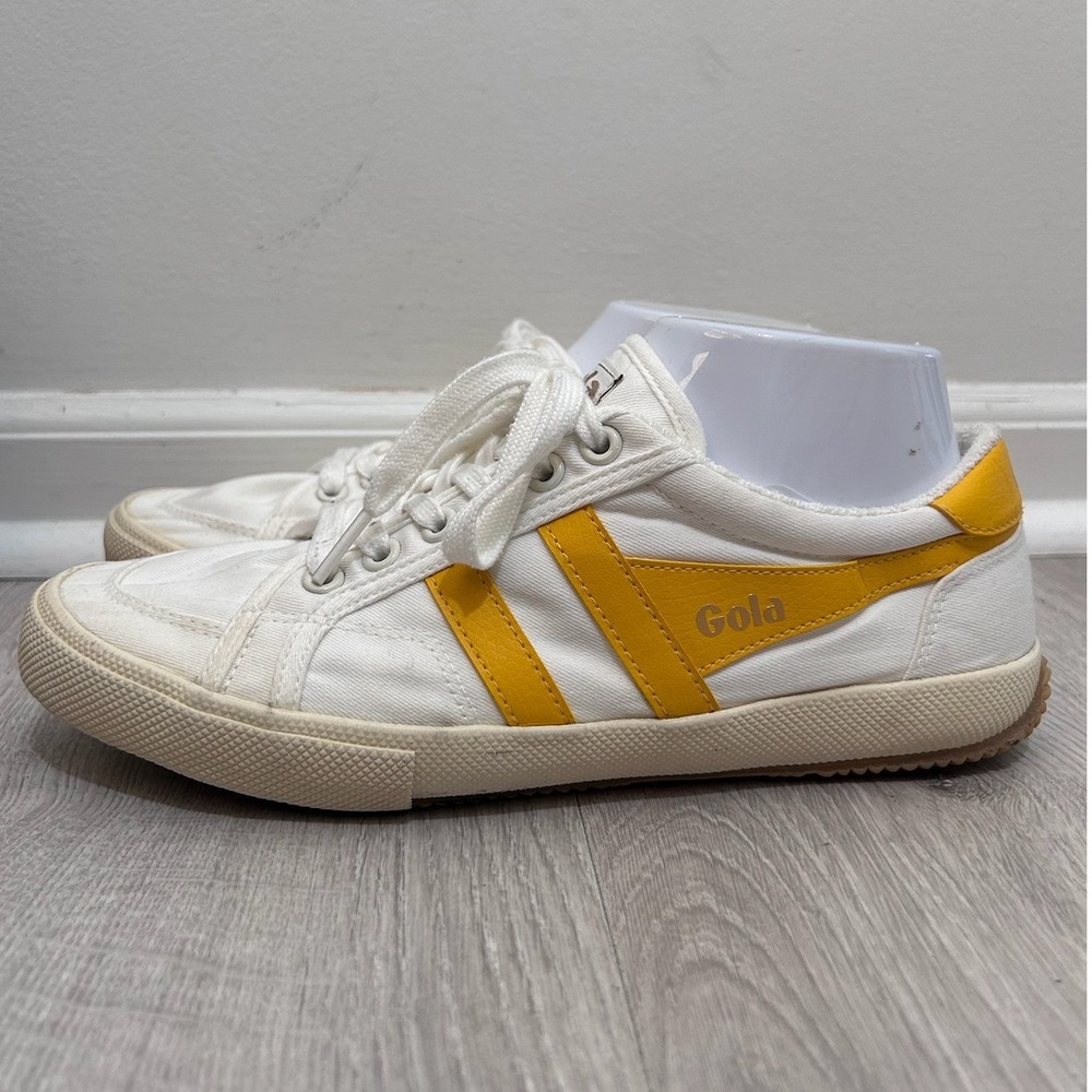 Gola Stratus Women 8 Off-White Yellow Canvas Low Top‎ Sneakers CLB620 Heritage